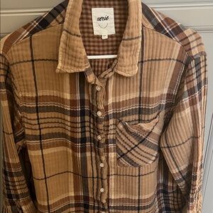 Aerie womens Tan and Brown Plaid Shirt